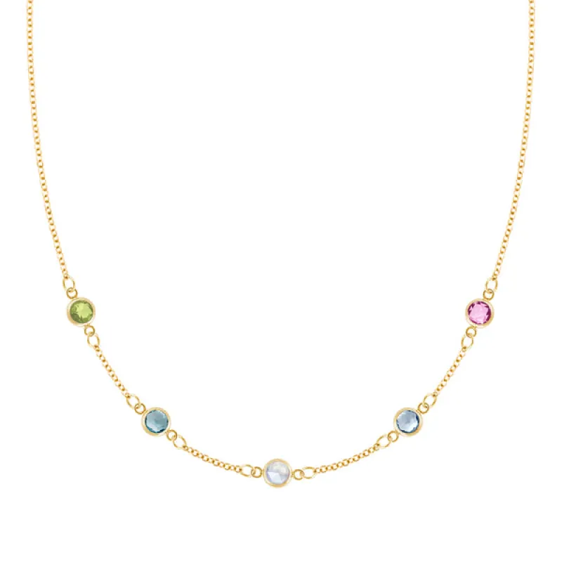 Personalized Classic 5 Birthstone Necklace in 14k Gold sold by Haverhill