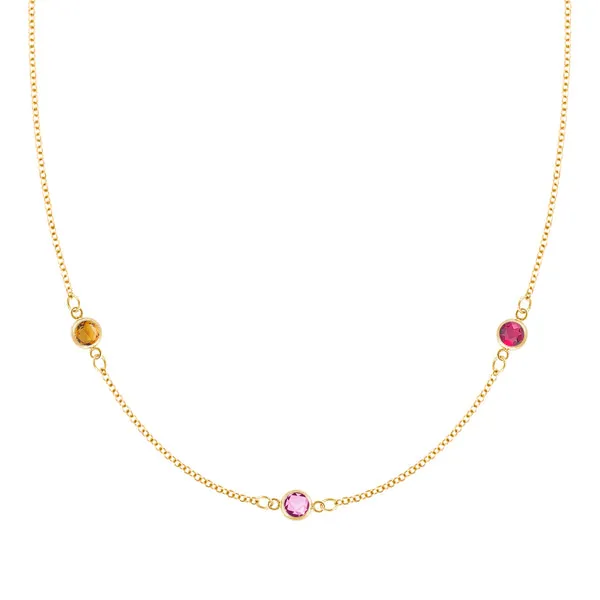 Personalized Classic 3 Birthstone Necklace in 14k Gold sold by Haverhill