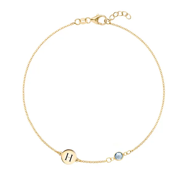 Personalized Classic 1 Letter & 1 Birthstone Bracelet in 14k Gold sold by Haverhill