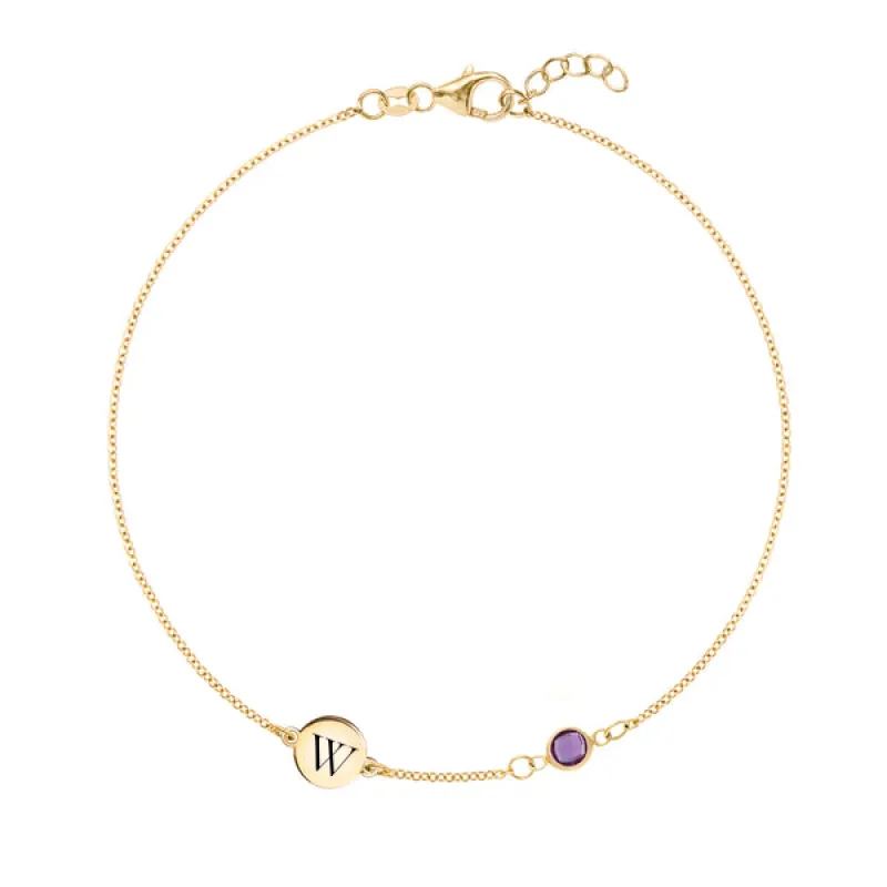 Personalized Classic 1 Letter & 1 Birthstone Bracelet in 14k Gold sold by Haverhill