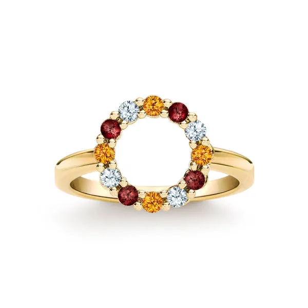 Personalized Rosecliff Small Circle Birthstone Ring in 14k Gold sold by Haverhill