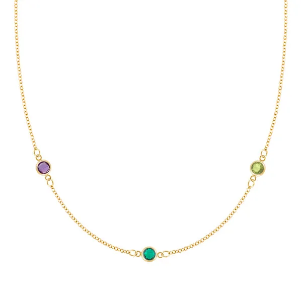 Personalized Classic 3 Birthstone Necklace in 14k Gold sold by Haverhill