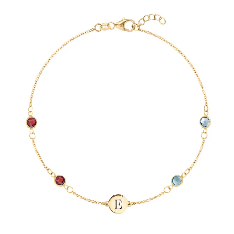 Personalized Classic 1 Letter & 4 Birthstone Bracelet in 14k Gold sold by Haverhill