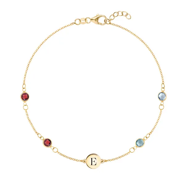 Personalized Classic 1 Letter & 4 Birthstone Bracelet in 14k Gold sold by Haverhill