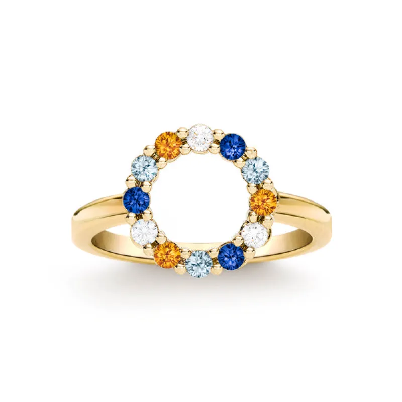 Personalized Rosecliff Small Circle Birthstone Ring in 14k Gold sold by Haverhill
