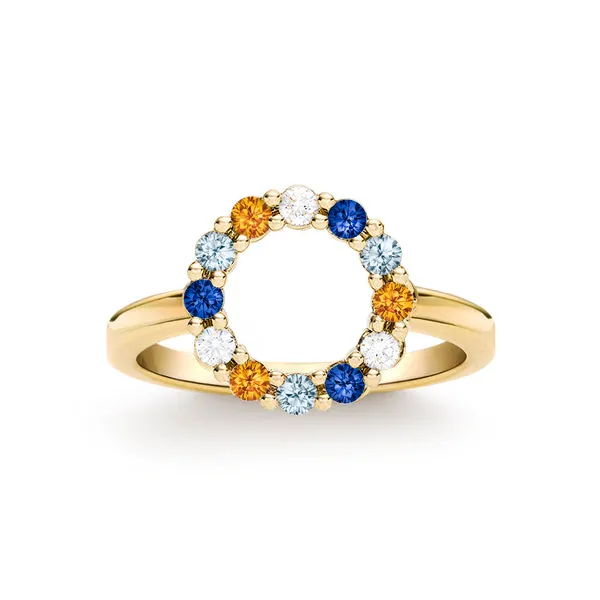 Personalized Rosecliff Small Circle Birthstone Ring in 14k Gold sold by Haverhill