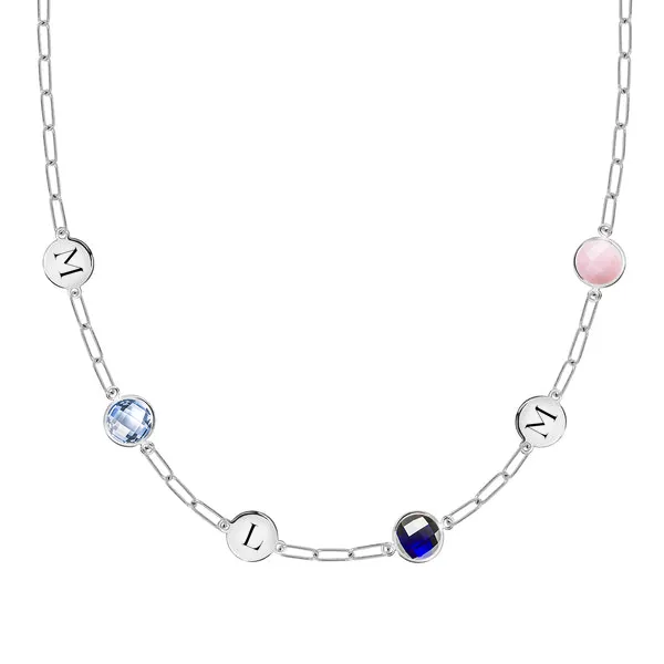 Personalized Grand 3 Letter & 3 Birthstone Adelaide Mini Necklace in 14k Gold sold by Haverhill