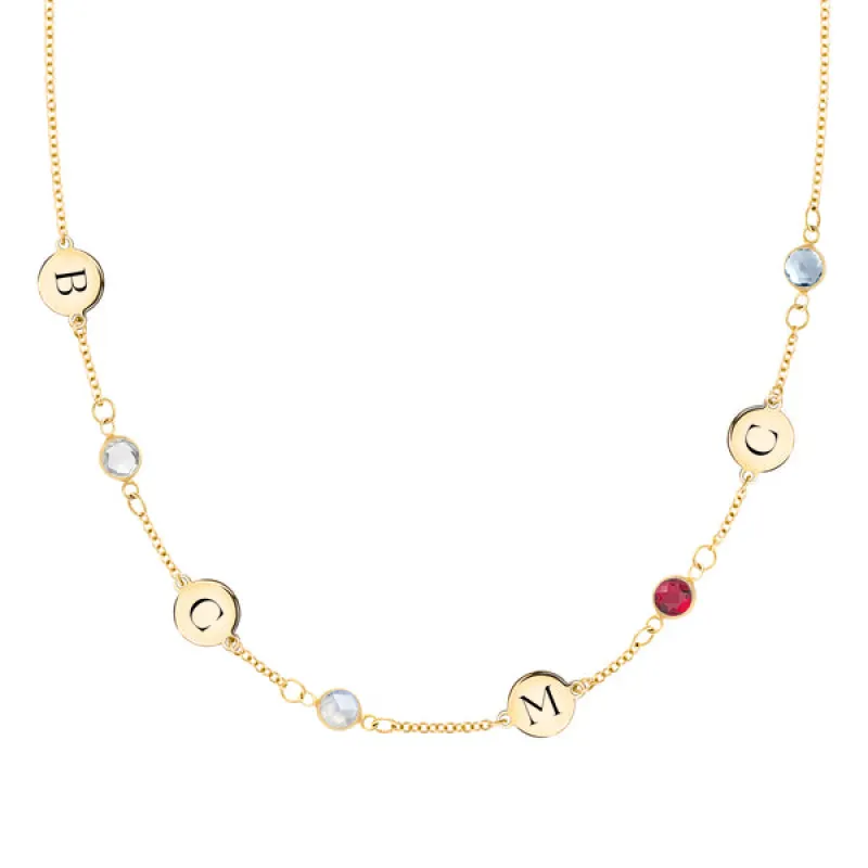 Personalized 4 Letter & 4 Classic Birthstone Necklace in 14k Gold (Single Spacing) sold by Haverhill