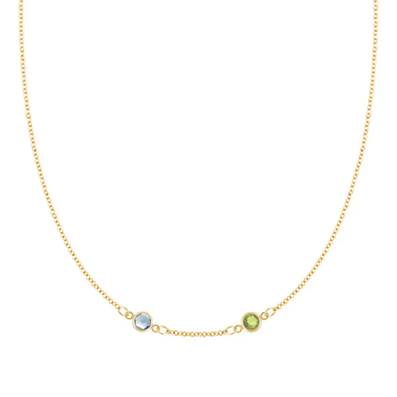 Personalized Classic 2 Birthstone Necklace in 14k Gold (Centered) sold by Haverhill