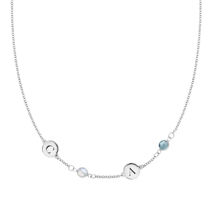 Personalized 2 Letter & 2 Classic Birthstone Necklace in 14k Gold (Single Spacing) sold by Haverhill