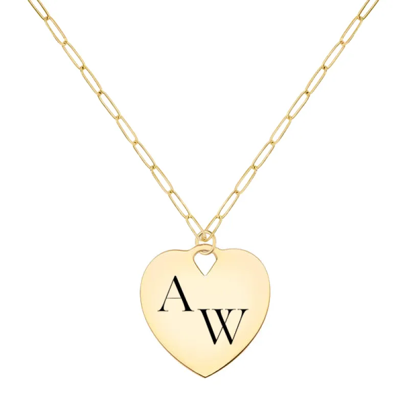 Engravable Large Flat Heart Pendant in 14k Gold sold by Haverhill