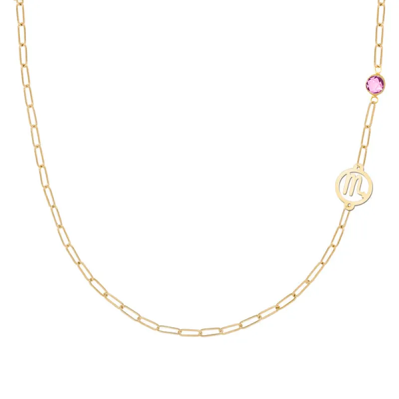 Personalized Scorpio & Birthstone Necklace on Adelaide Mini in 14k Gold sold by Haverhill