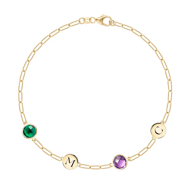 Personalized 2 Letter & 2 Grand Birthstone Adelaide Mini Bracelet in 14k Gold sold by Haverhill