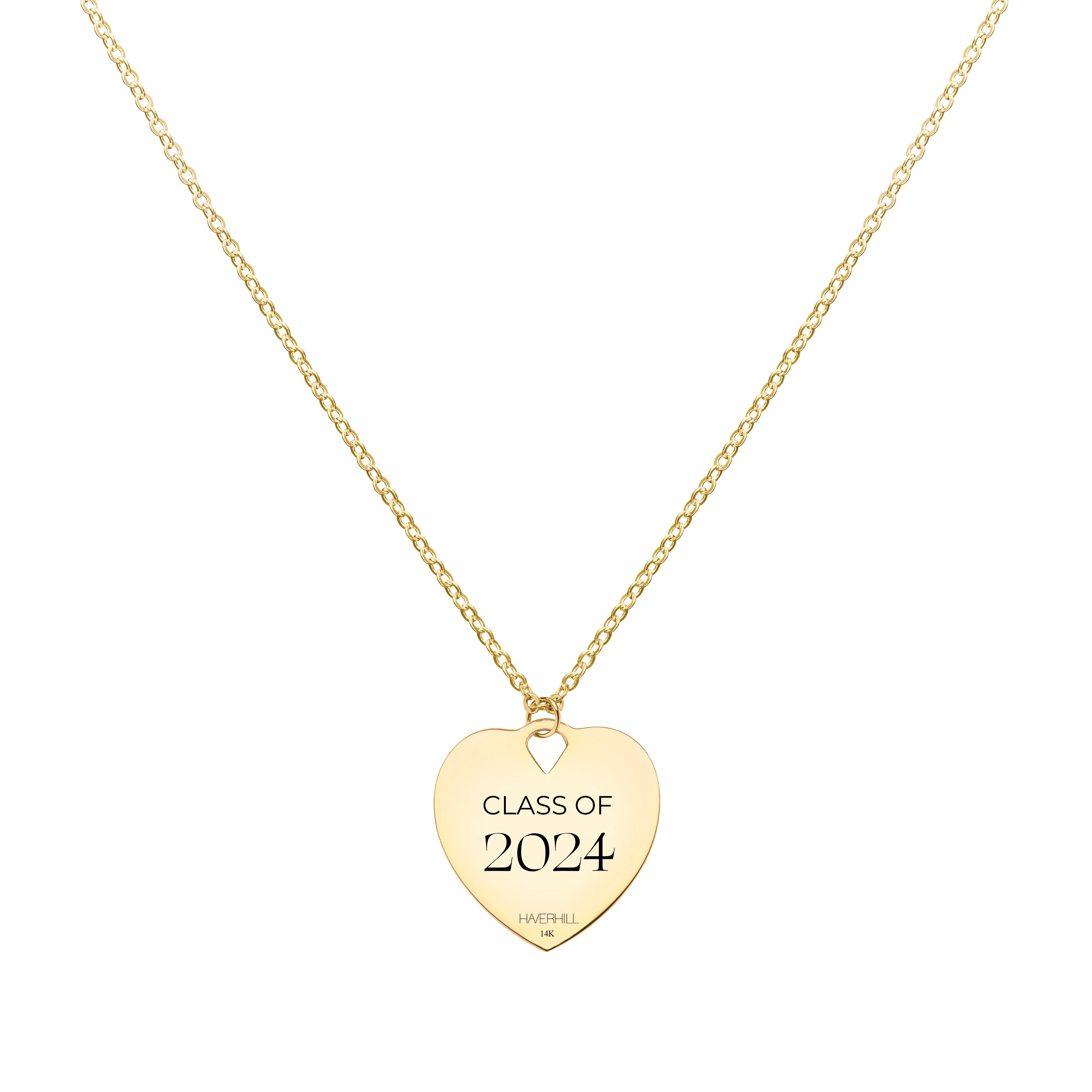 Small Engravable Graduation Flat Heart Pendant with Classic Chain in 14k Gold sold by Haverhill product image thumbnail 4