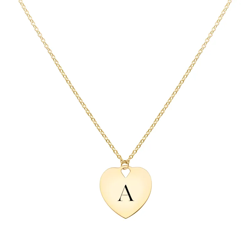 Small Engravable Graduation Flat Heart Pendant with Classic Chain in 14k Gold made by Haverhill