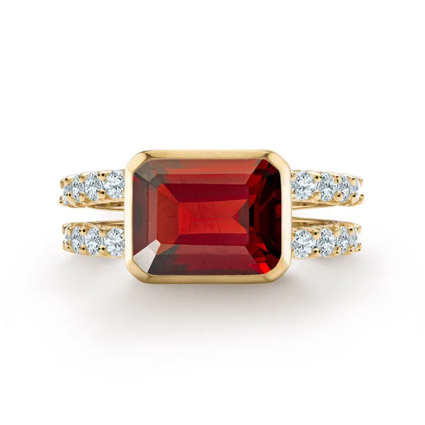 Personalized Warren Horizontal Birthstone Ring with Accent Stones in 14k Gold sold by Haverhill