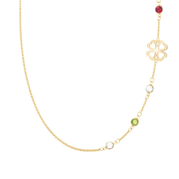 Personalized Classic Clover & 4 Birthstone Necklace in 14k Gold sold by Haverhill