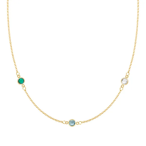 Personalized Classic 3 Birthstone Necklace in 14k Gold sold by Haverhill