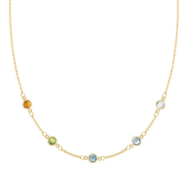 Personalized Classic 5 Birthstone Necklace in 14k Gold sold by Haverhill