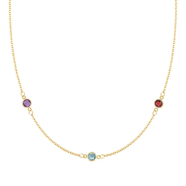 Personalized Classic 3 Birthstone Necklace in 14k Gold sold by Haverhill