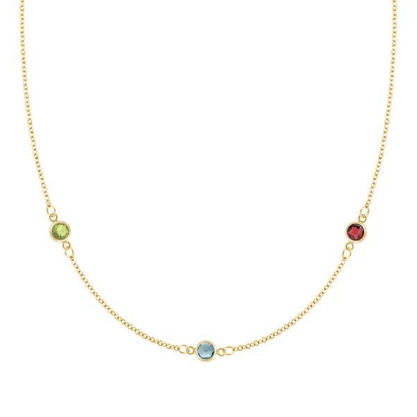 Personalized Classic 3 Birthstone Necklace in 14k Gold sold by Haverhill