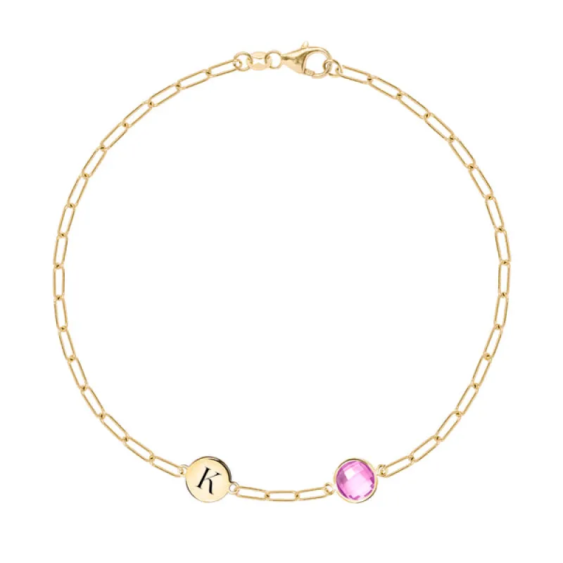 Personalized 1 Letter & 1 Grand Birthstone Adelaide Mini Bracelet in 14k Gold sold by Haverhill