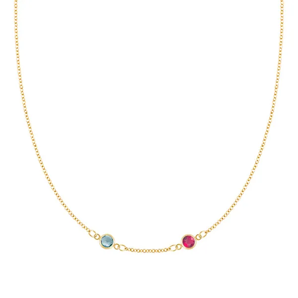 Personalized Classic 2 Birthstone Necklace in 14k Gold (Centered) sold by Haverhill