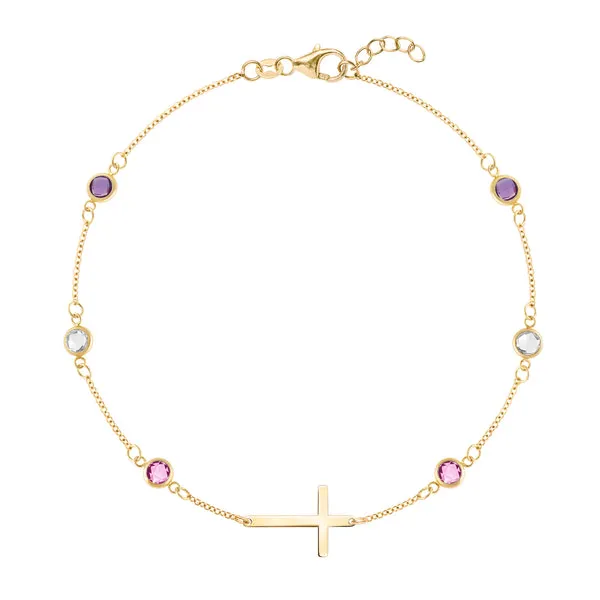 Personalized Bayberry Birthstone Cross Bracelet in 14k Gold sold by Haverhill