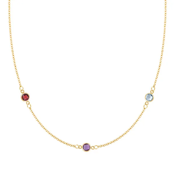 Personalized Classic 3 Birthstone Necklace in 14k Gold sold by Haverhill