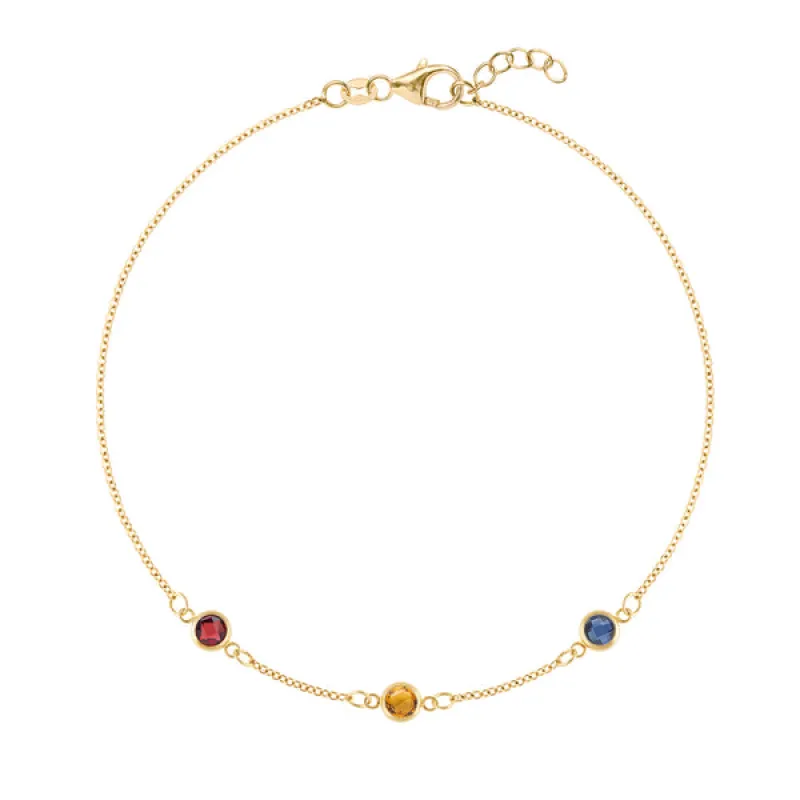 Personalized Classic 3 Birthstone Bracelet in 14k Gold made by Haverhill
