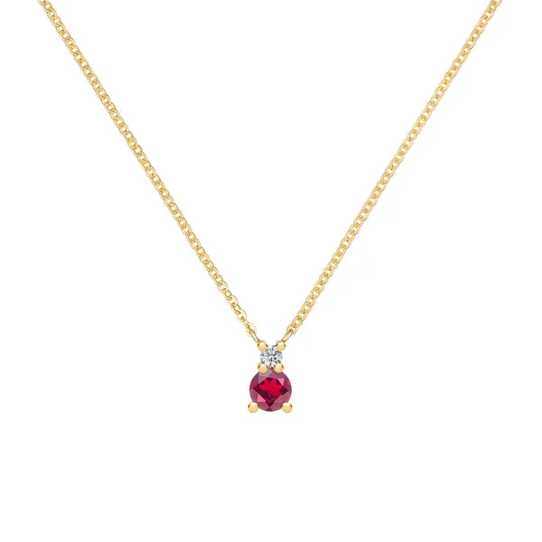 Personalized Greenwich Solitaire Birthstone & Diamond Necklace in 14k Gold sold by Haverhill