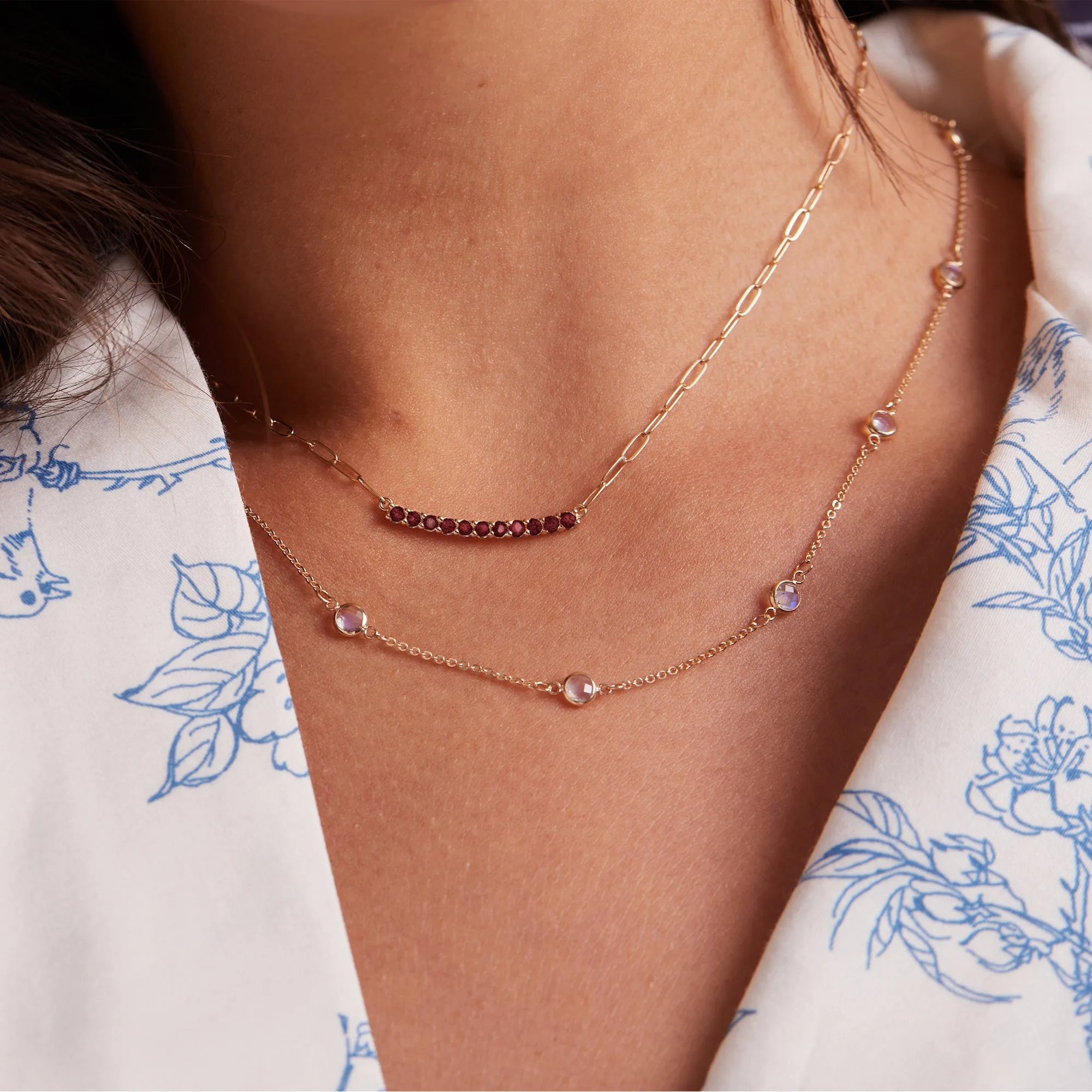 Rosecliff Garnet Bar Adelaide Mini Necklace in 14k Gold (January) sold by Haverhill product image thumbnail 3