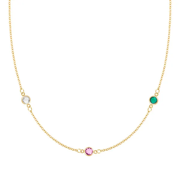 Personalized Classic 3 Birthstone Necklace in 14k Gold sold by Haverhill