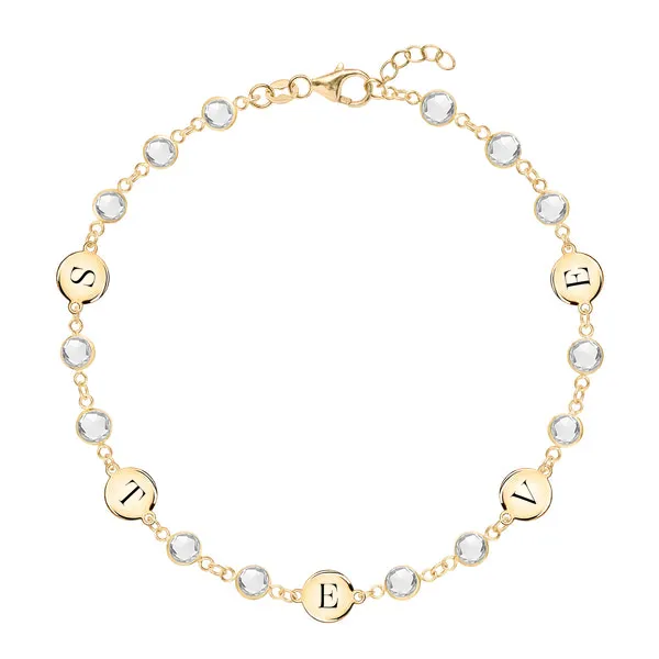 Personalized Newport 5 Letter Birthstone Bracelet in 14k Gold sold by Haverhill