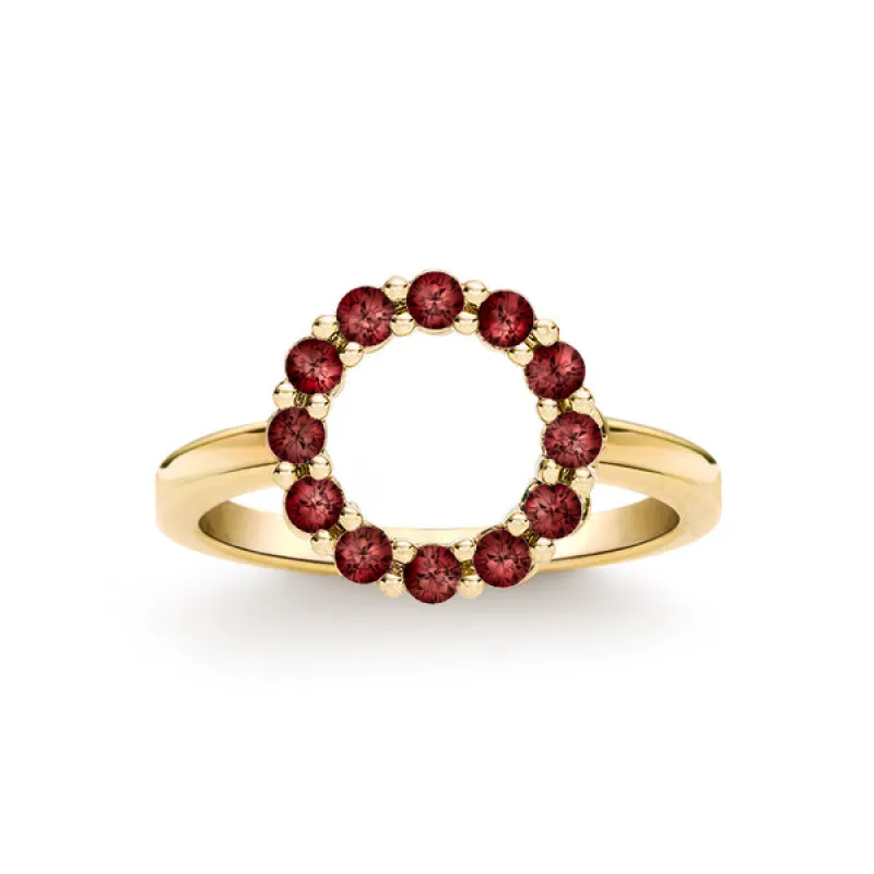 Personalized Rosecliff Small Circle Birthstone Ring in 14k Gold sold by Haverhill