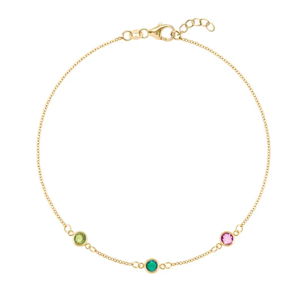 Personalized Classic 3 Birthstone Bracelet in 14k Gold sold by Haverhill