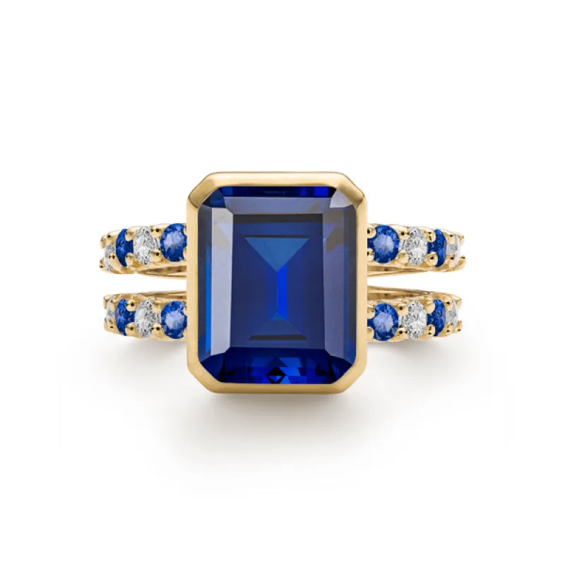 Personalized Warren Vertical Birthstone Ring with Accent Stones in 14k Gold sold by Haverhill