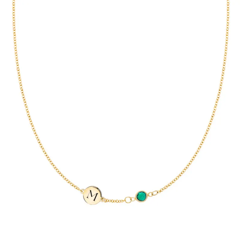 Personalized 1 Letter & 1 Classic Birthstone Necklace in 14k Gold (Single Spacing) sold by Haverhill