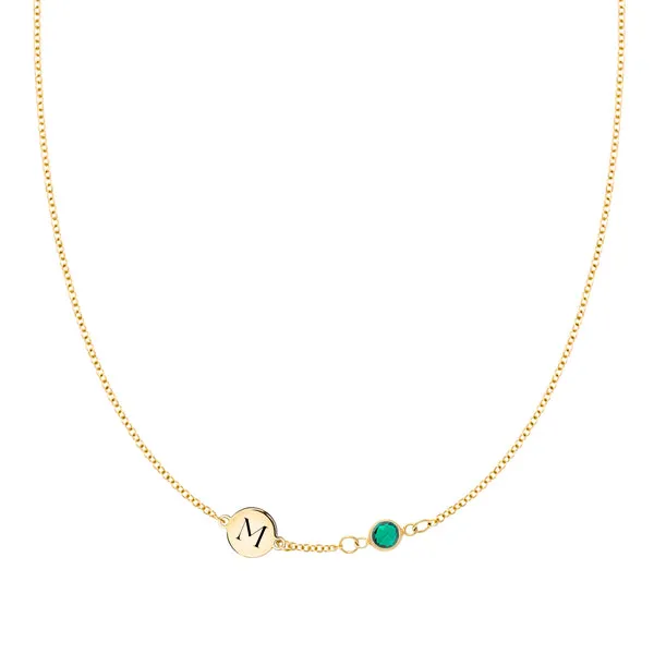 Personalized 1 Letter & 1 Classic Birthstone Necklace in 14k Gold (Single Spacing) sold by Haverhill