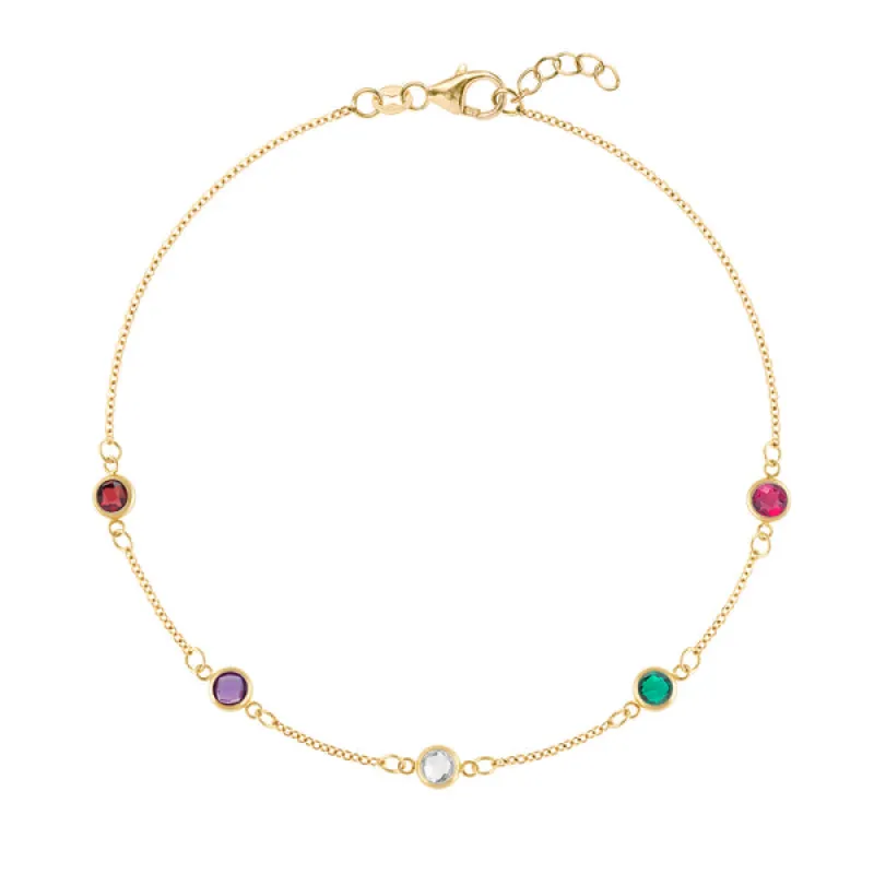 Personalized Classic 5 Birthstone Bracelet in 14k Gold sold by Haverhill