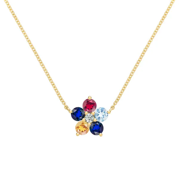 Personalized Greenwich Flower Birthstone & Diamond Necklace in 14k Gold sold by Haverhill