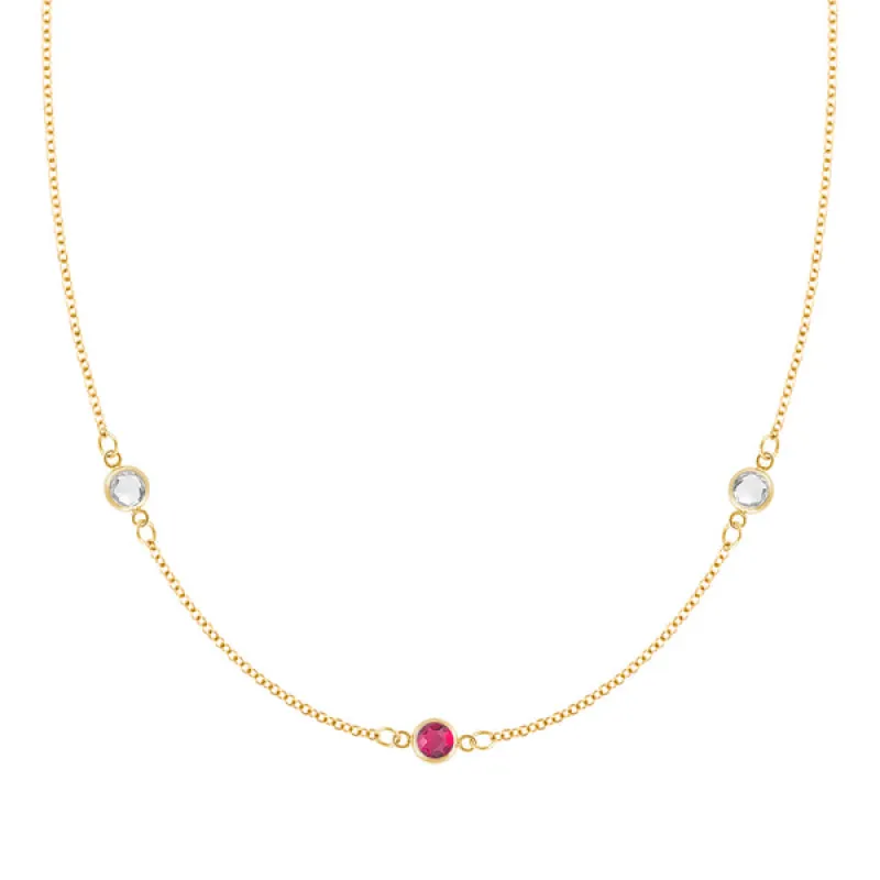 Personalized Classic 3 Birthstone Necklace in 14k Gold sold by Haverhill