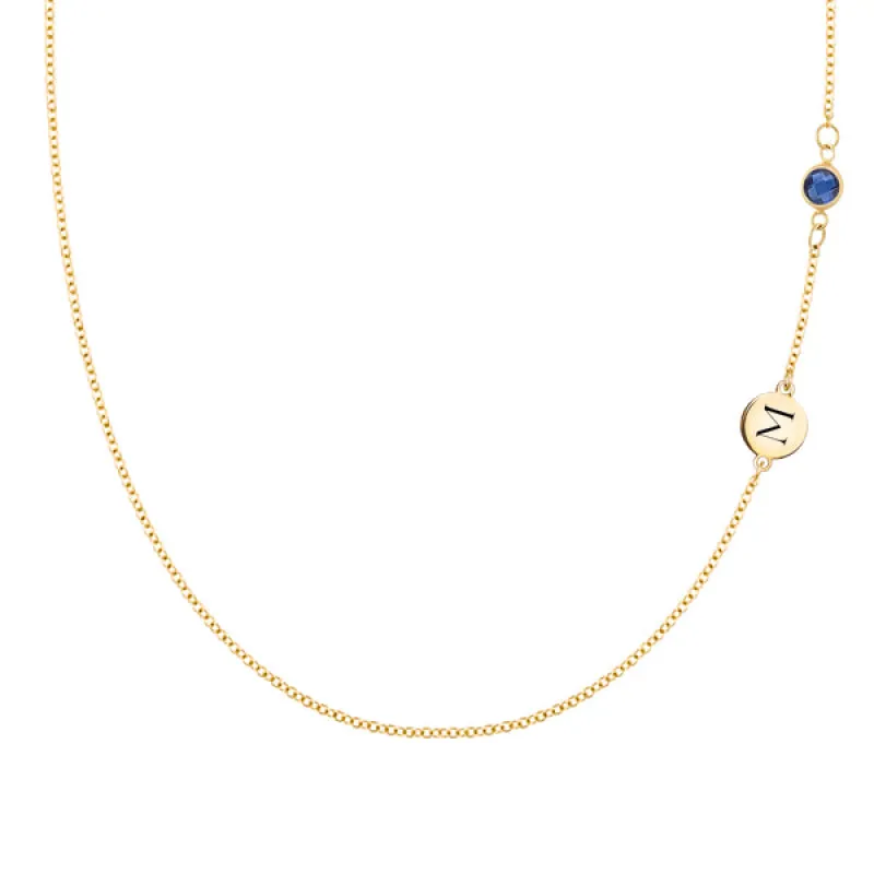 Personalized Classic 1 Letter & 1 Sapphire Necklace in 14k Gold (September) sold by Haverhill