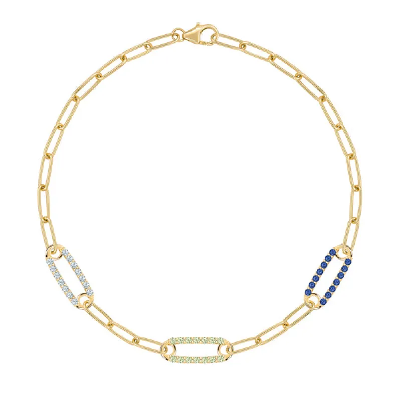 Personalized Adelaide 3 Pavé Birthstone Link Bracelet in 14k Gold sold by Haverhill
