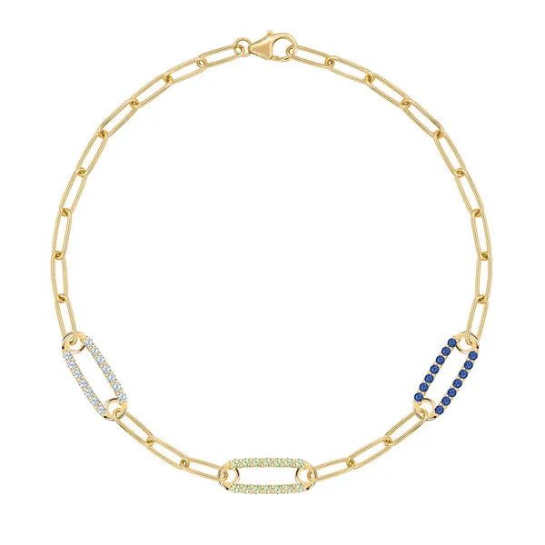 Personalized Adelaide 3 Pavé Birthstone Link Bracelet in 14k Gold sold by Haverhill