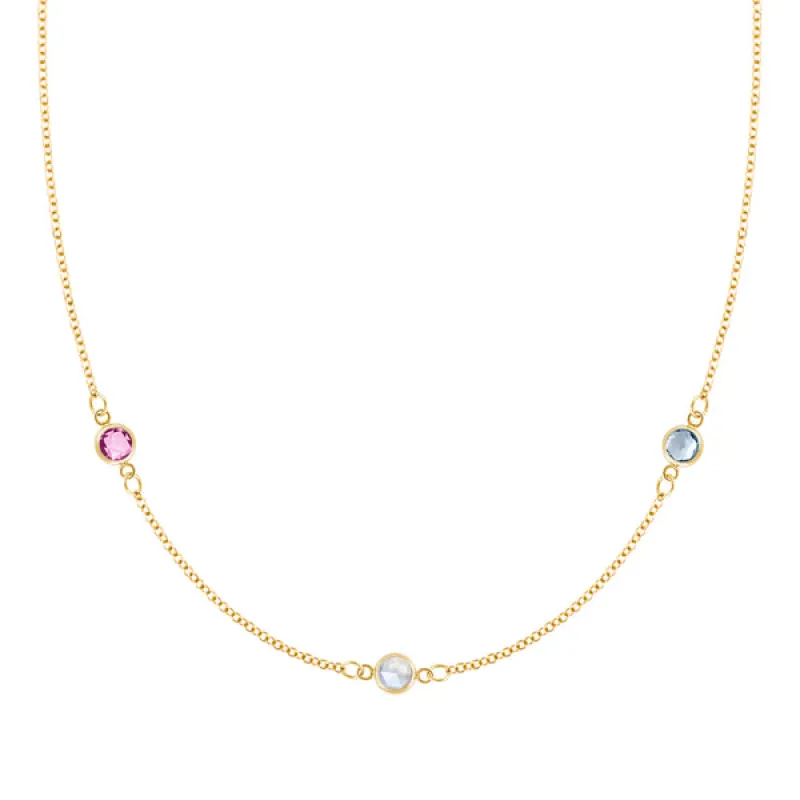 Personalized Classic 3 Birthstone Necklace in 14k Gold sold by Haverhill
