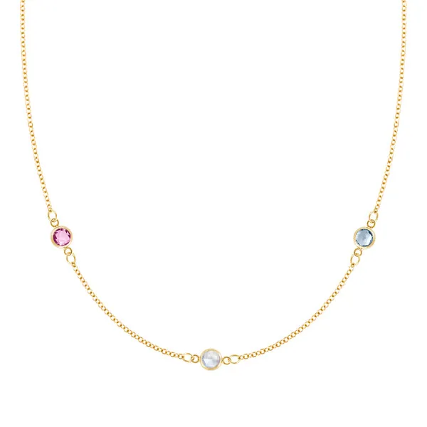 Personalized Classic 3 Birthstone Necklace in 14k Gold sold by Haverhill