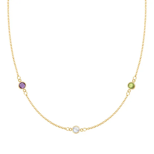 Personalized Classic 3 Birthstone Necklace in 14k Gold sold by Haverhill