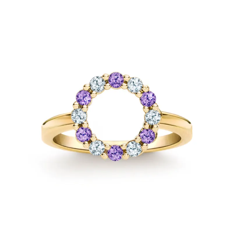 Personalized Rosecliff Small Circle Birthstone Ring in 14k Gold sold by Haverhill