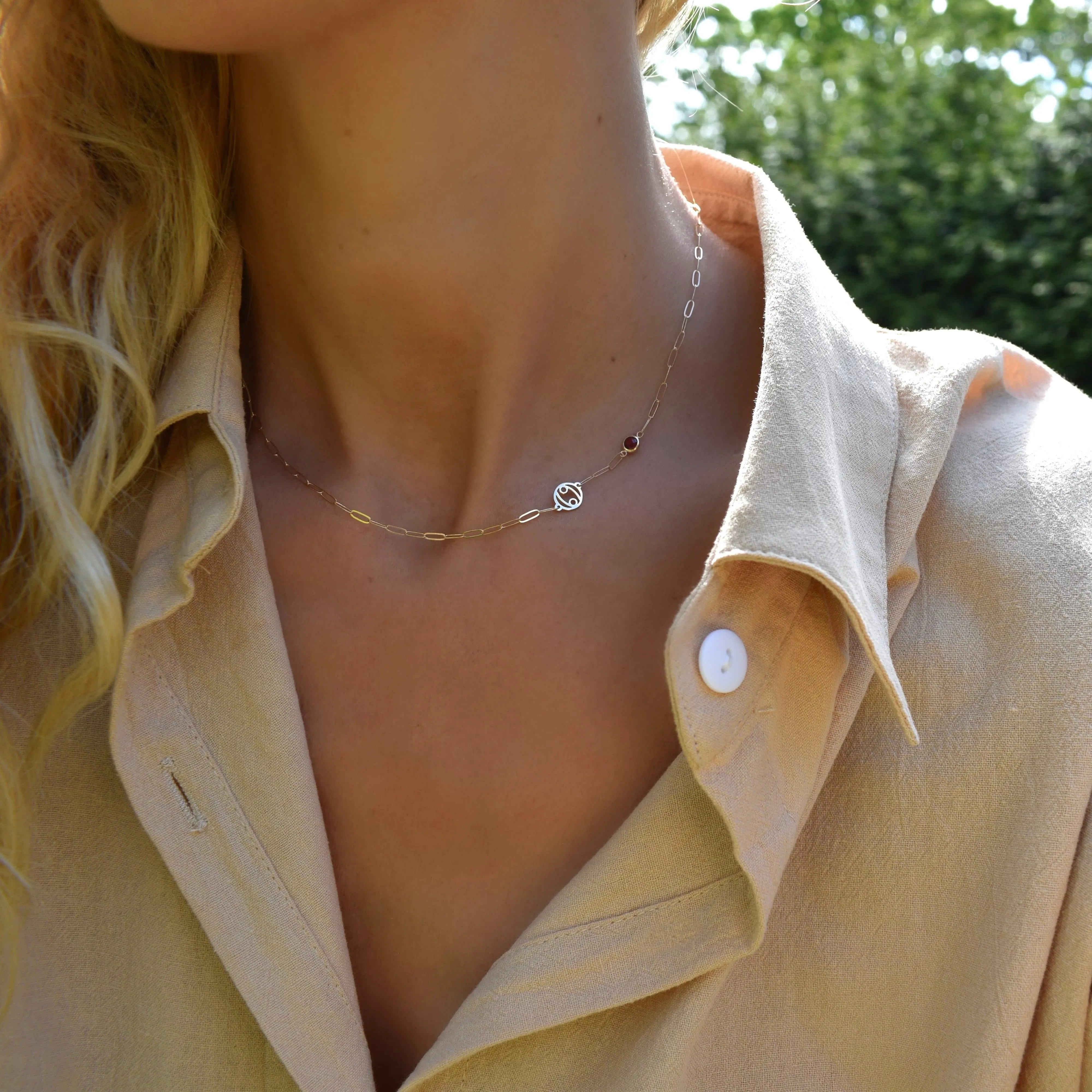 Personalized Cancer & Birthstone Necklace on Adelaide Mini in 14k Gold sold by Haverhill product image thumbnail 2